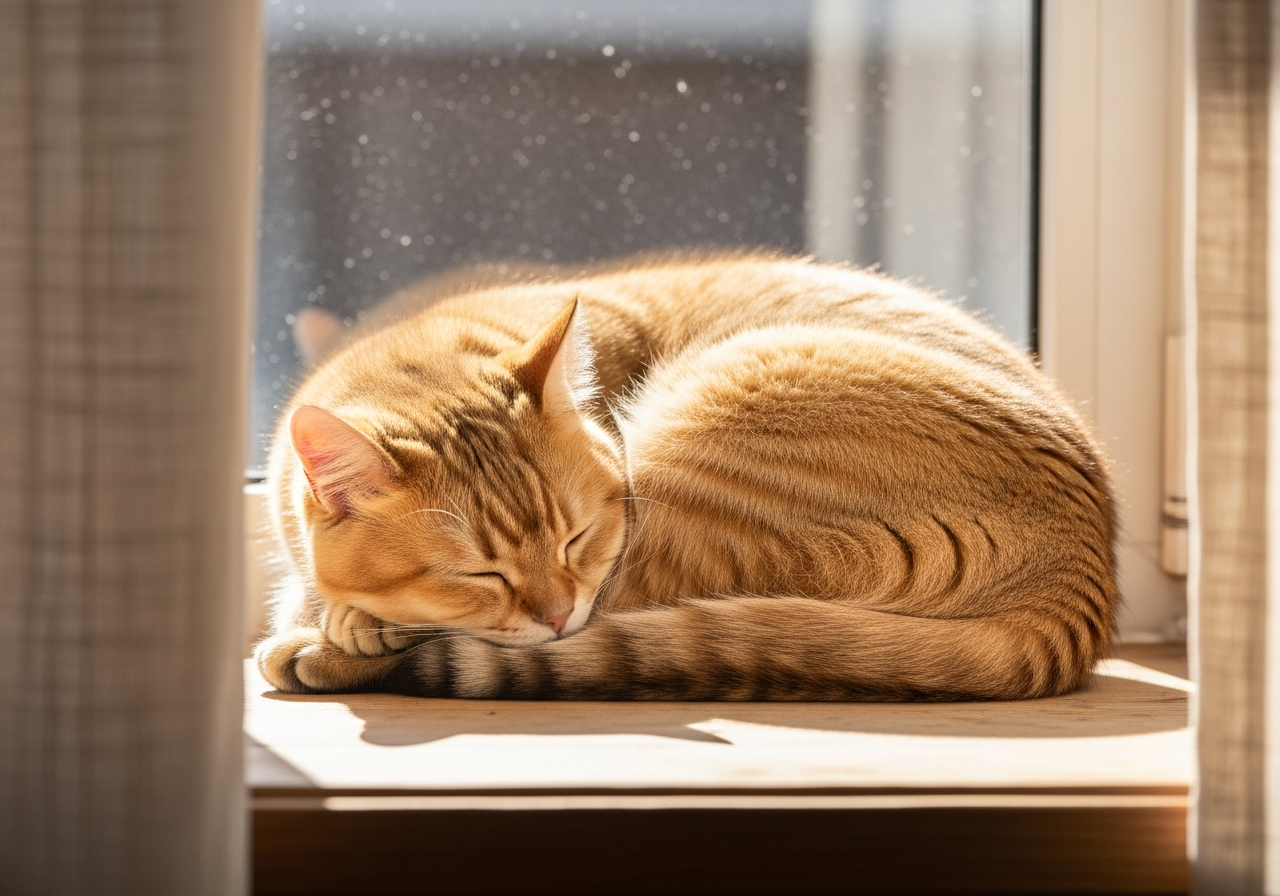 A cat resting peacefully by a window — a quiet moment of presence