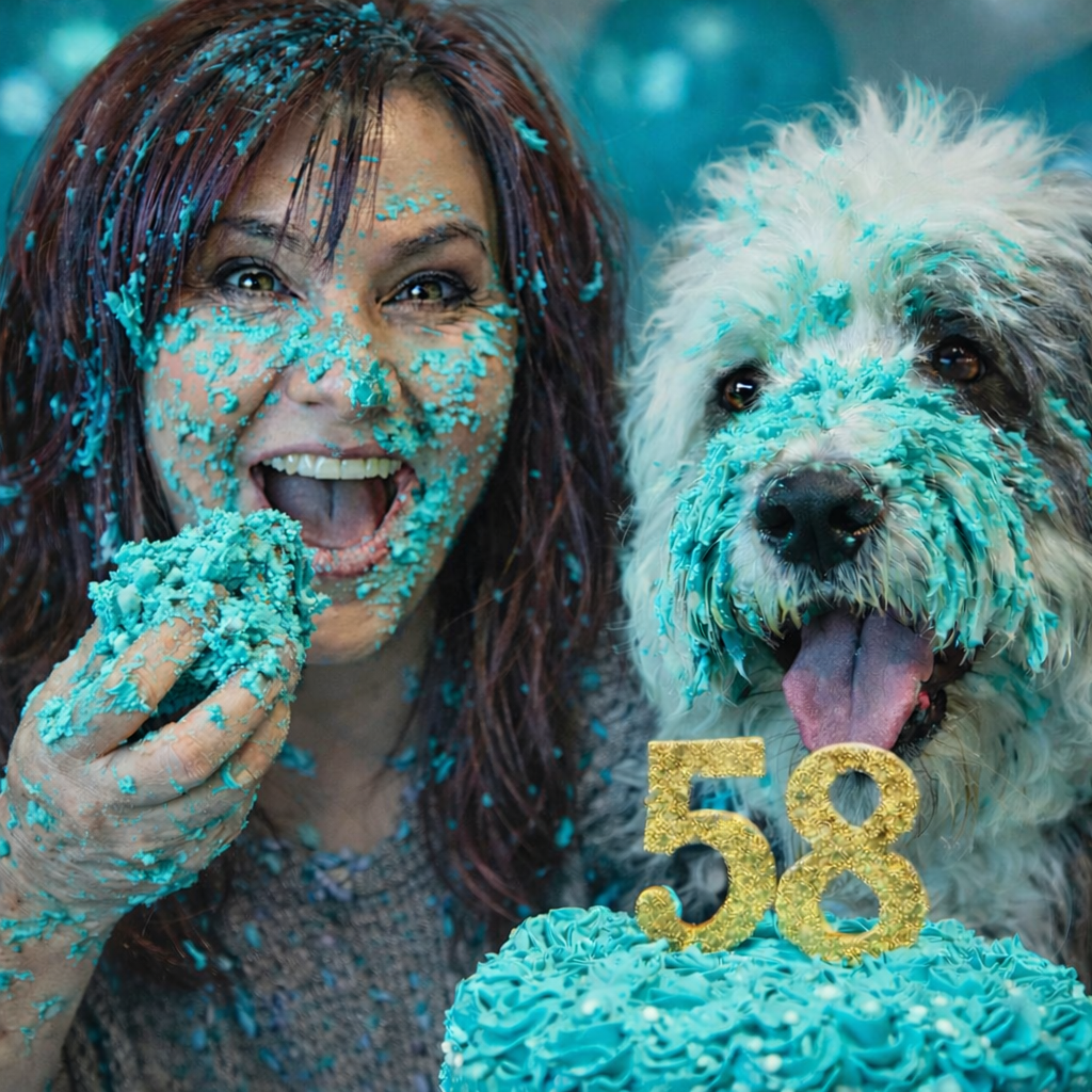 Dawn celebrating her birthday with her dog